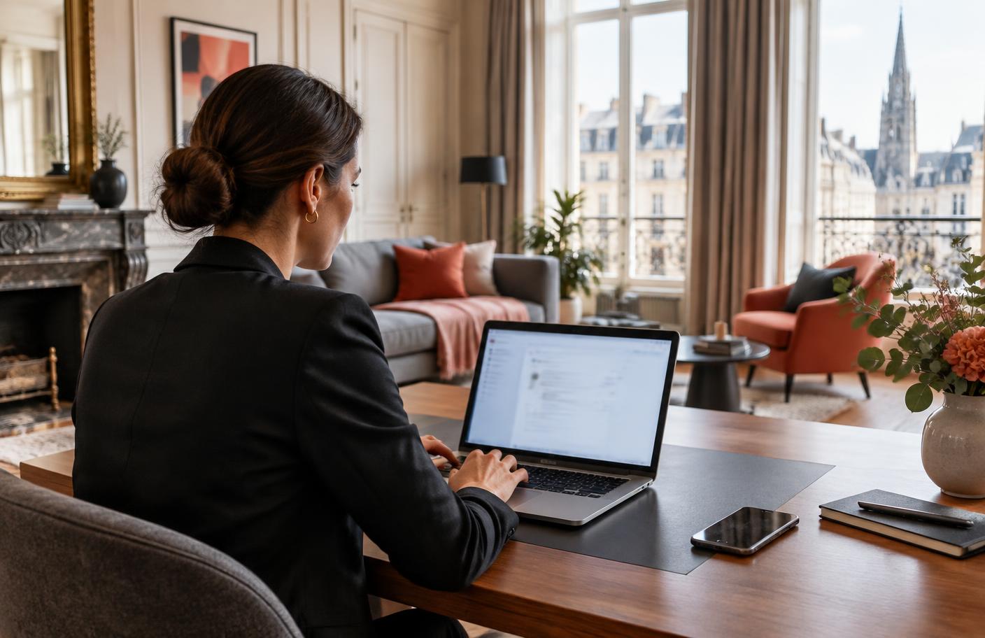 Concierge répondant aux voyageurs depuis un appartement lumineux
