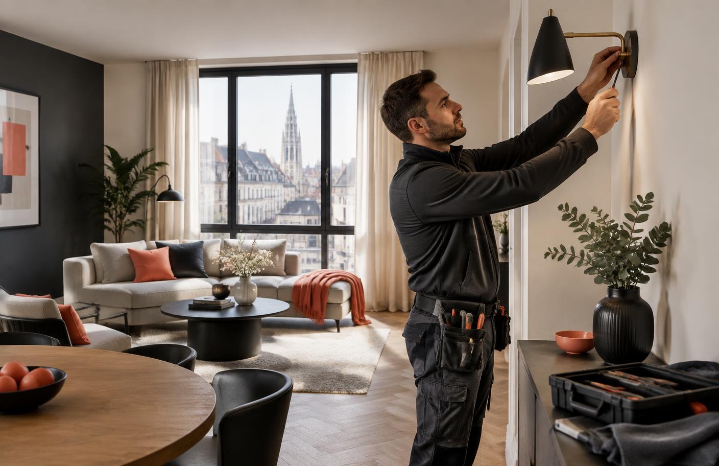 Intervention sur un luminaire dans un appartement meublé